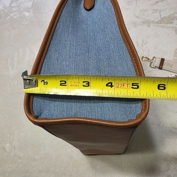 Nine West Jolene Blue Denim Tote Zip Pocket Snap Close Gold Hardware Adj Strap - Picture 9 of 11